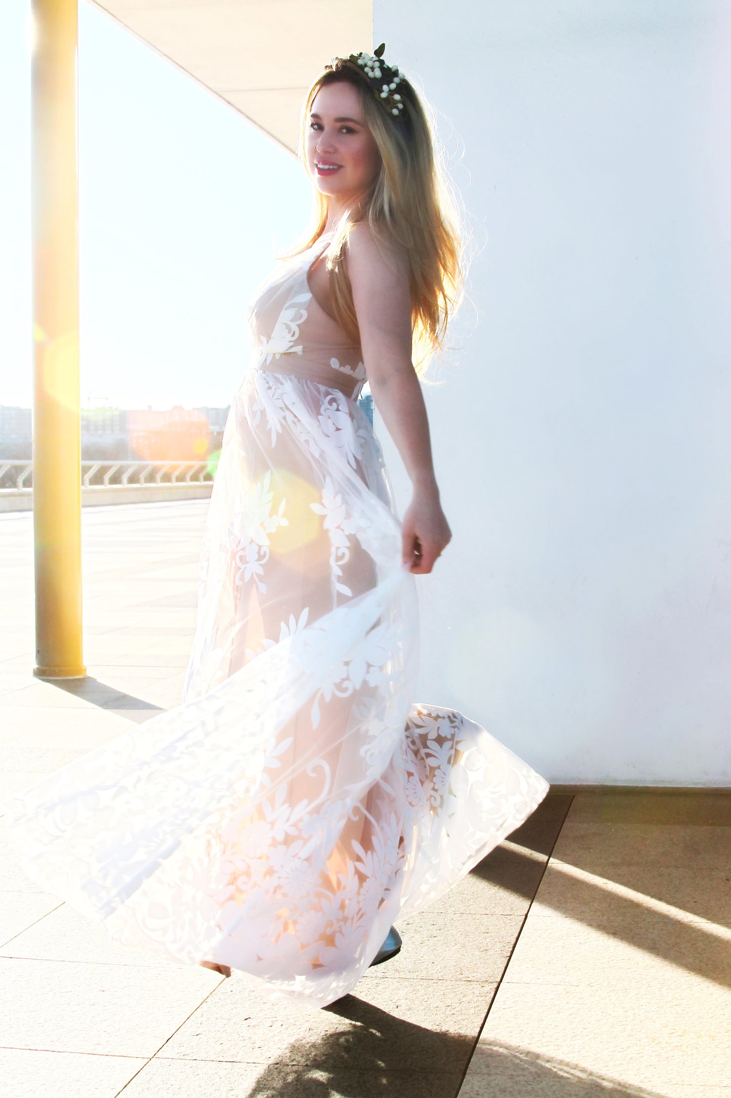ORIGINAL GODDESS lace vintage-inspired maxi dress, medium