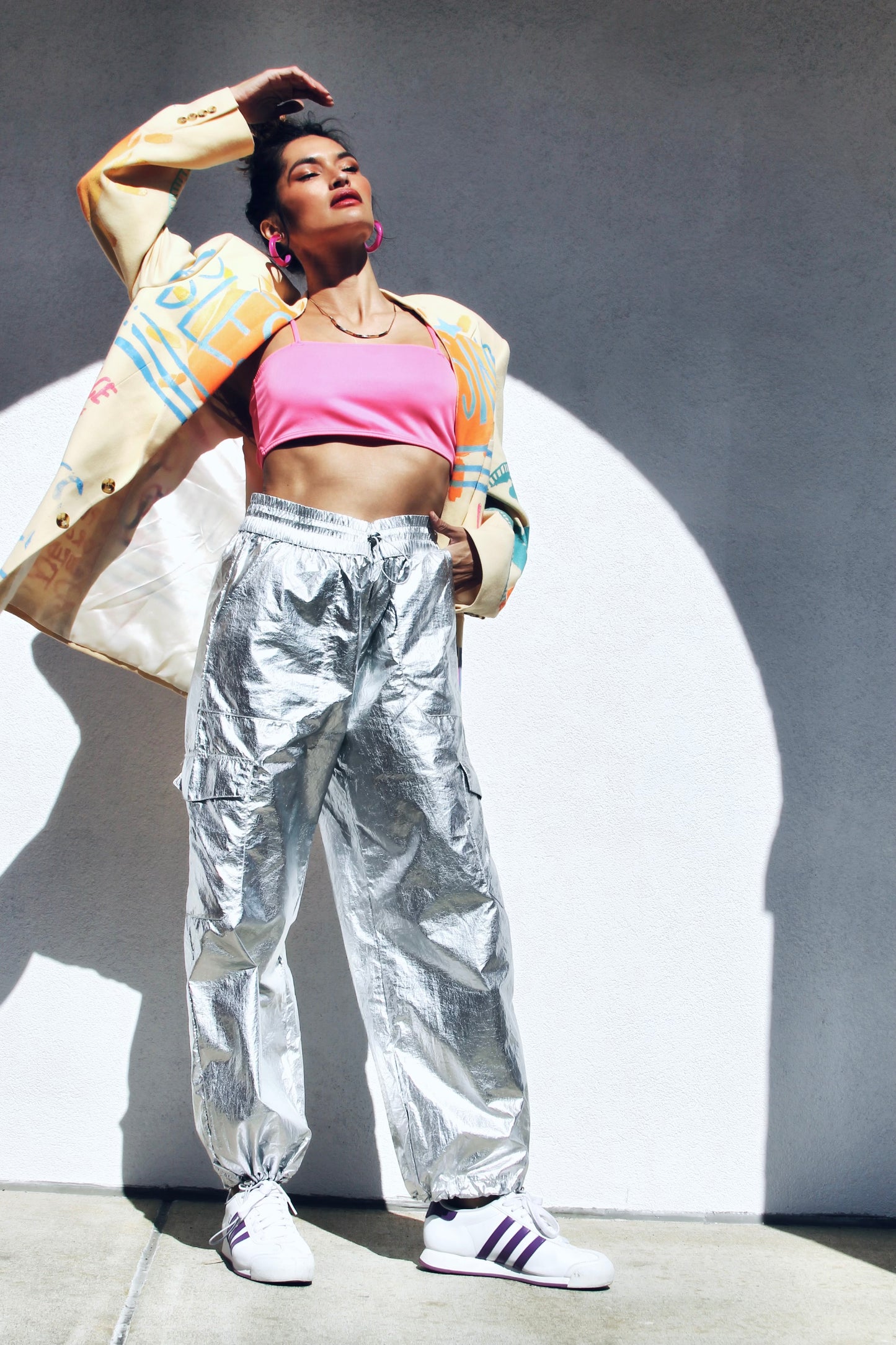 WORLD PEACE painted blazer *VINTAGE + HAND PAINTED + MADE IN THE USA* >> butter yellow + multi-colored graphics