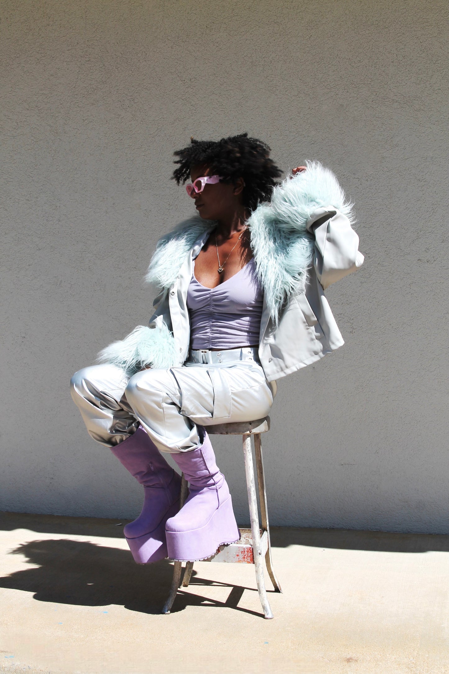SHOW PONY vegan leather • shag fur jacket, size 14 *ASOS*