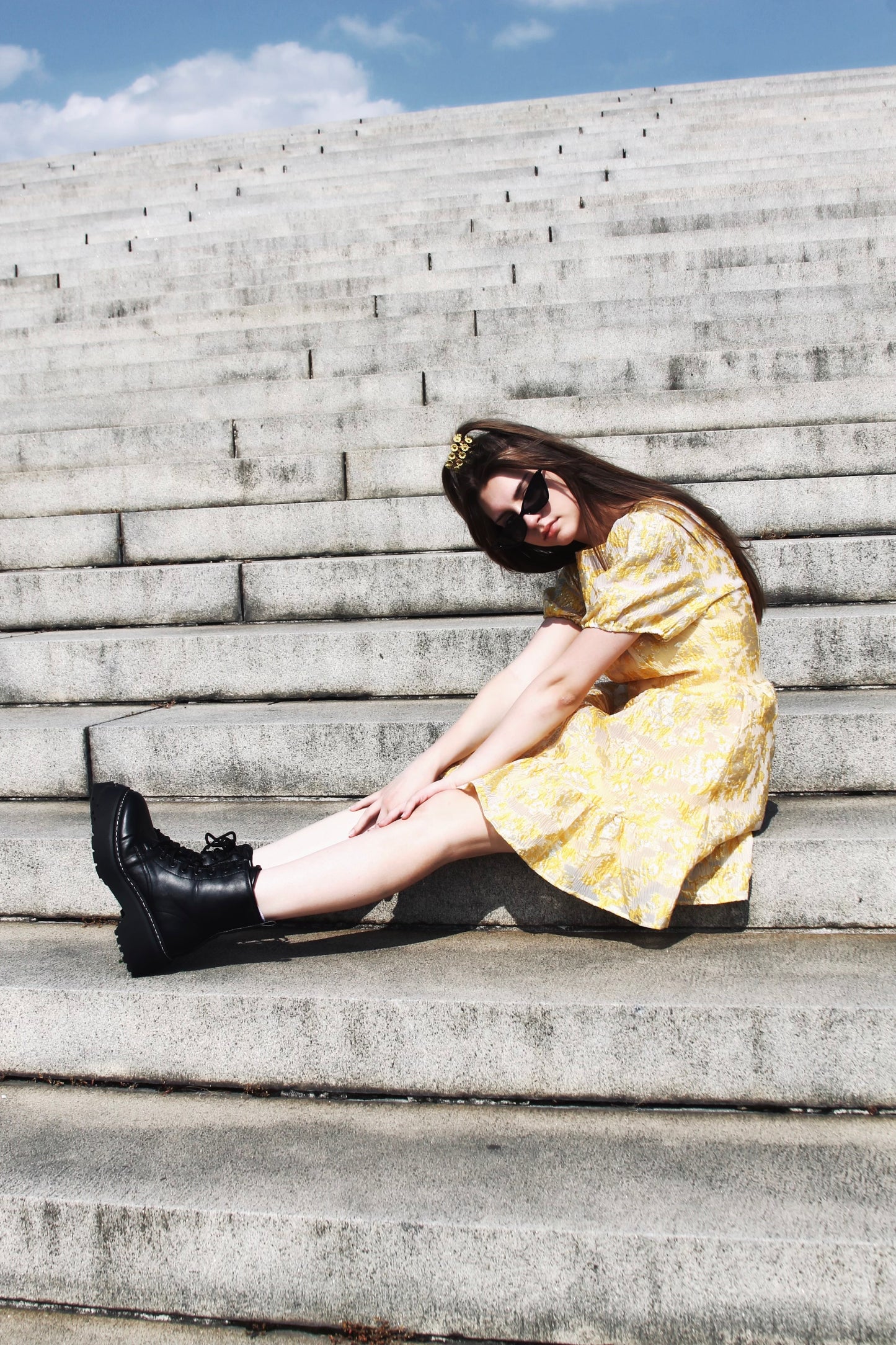 FALL INTO ME lustrous + brocade mini dress, small >> golden canary