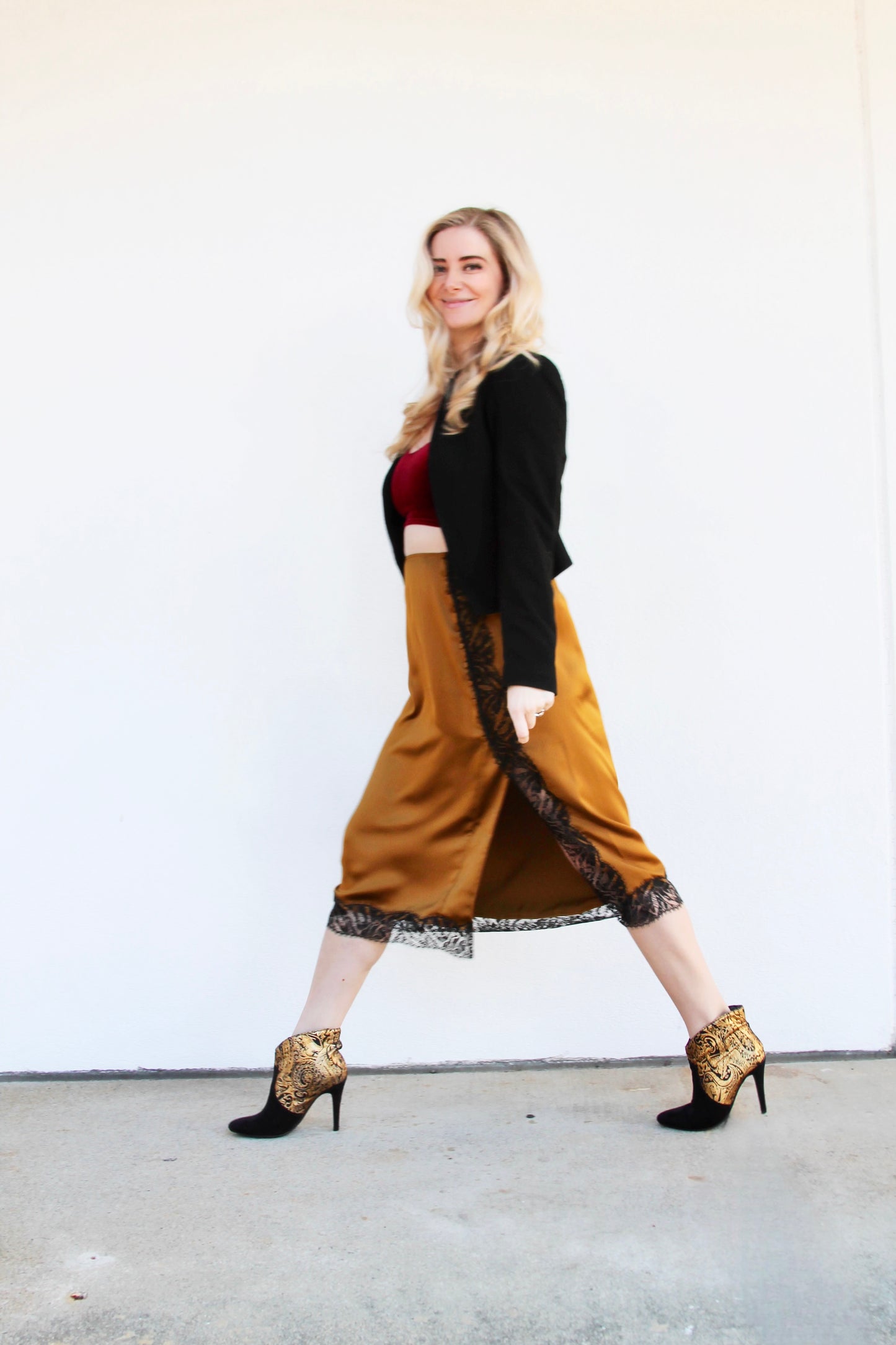 MANHATTAN GLOW satin + lace midi skirt, large *VICTORIA’S SECRET*