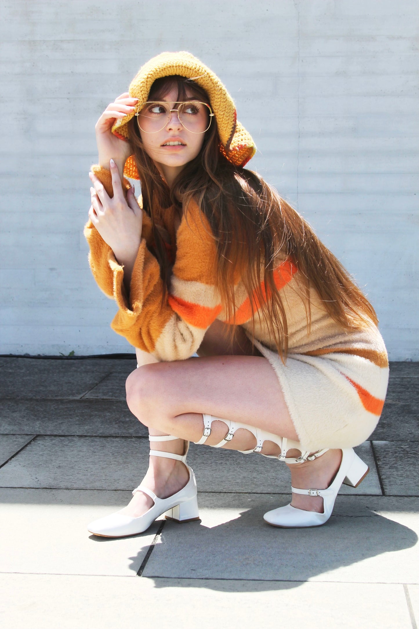 70’s SORT OF THANG striped fuzzy bell sleeve knit sweater dress, small *VINTAGE*