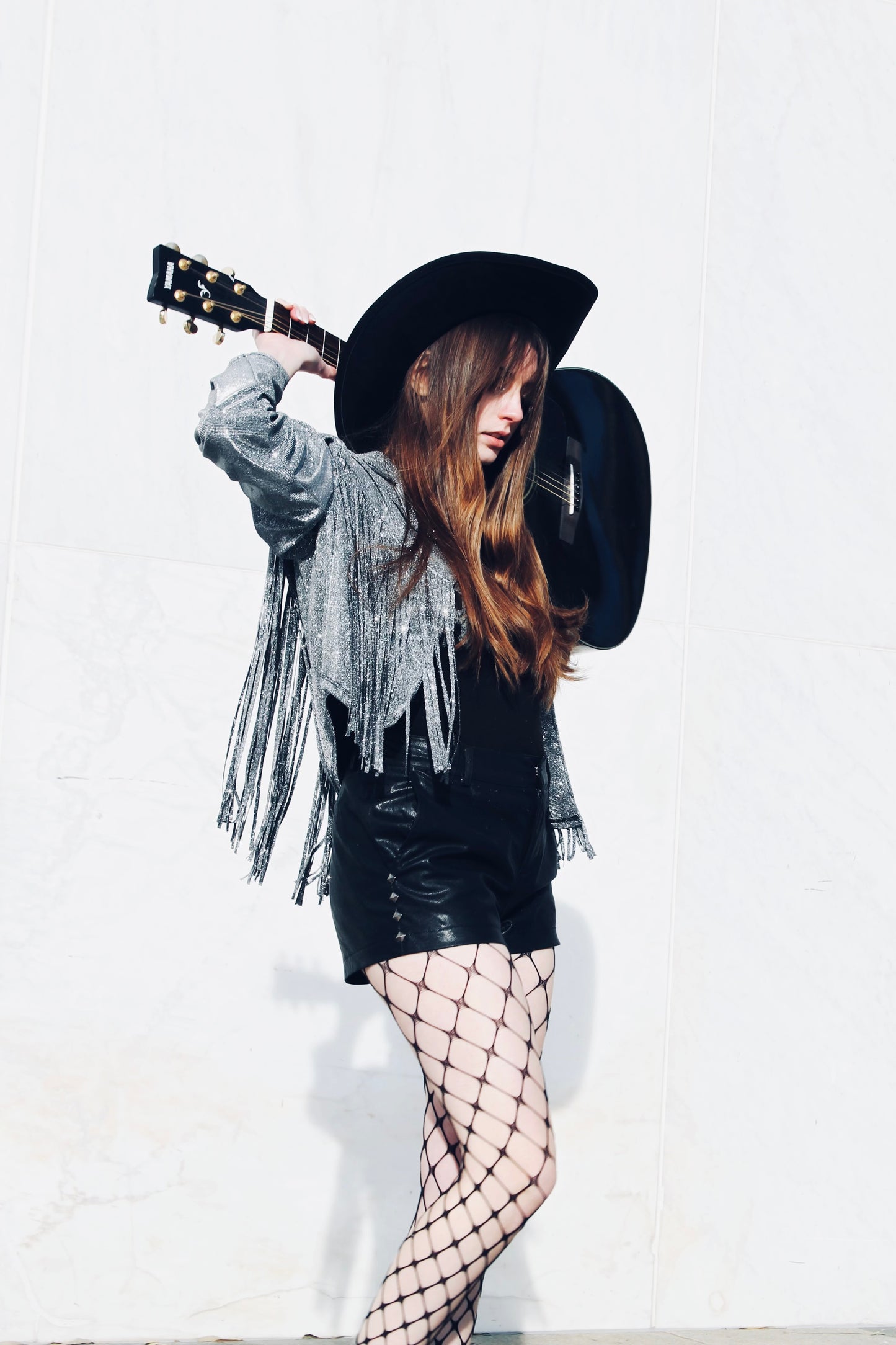 REBEL SPIRIT silver sparkle + tassel-fringe jacket, XL *FOXY FAVE* >> gunmetal grey