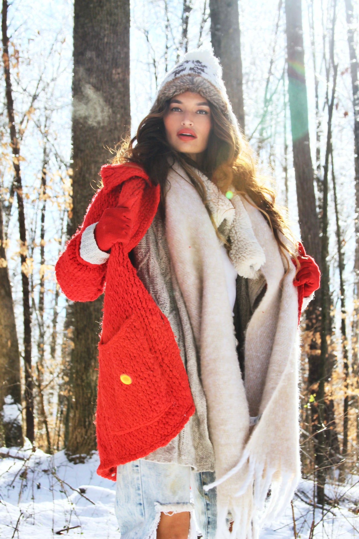 SNOW DAY chunky cable knit jacket *TRUE VINTAGE + FOXY FAVE* >> candy apple red