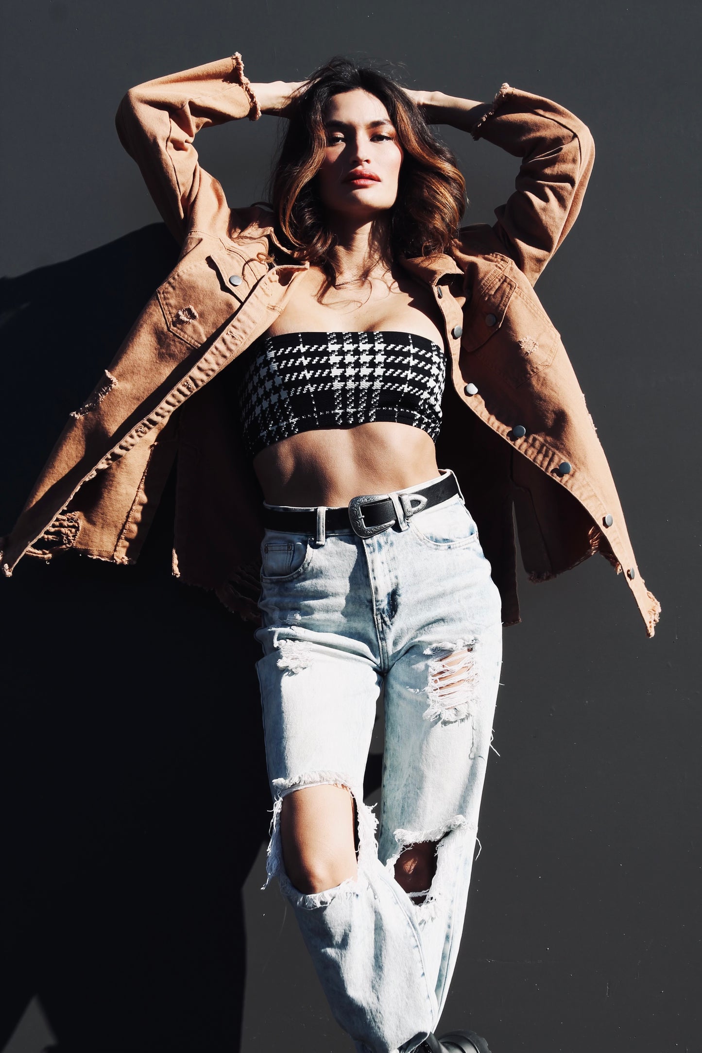 CRUSHIN’ ON YOU distressed denim shacket, size XL