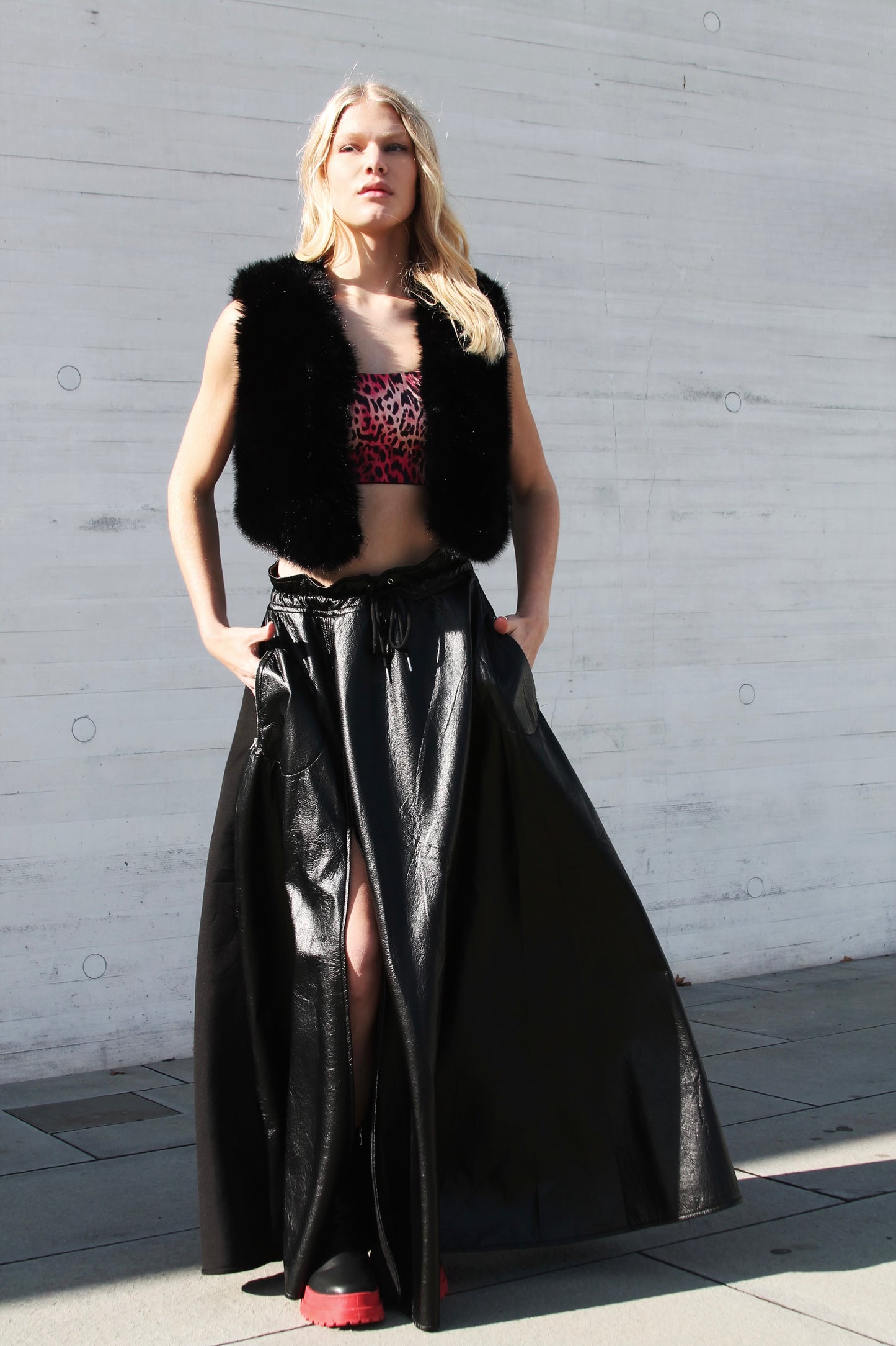 AVANT-GARDE dramatic vegan leather maxi skirt, XL
