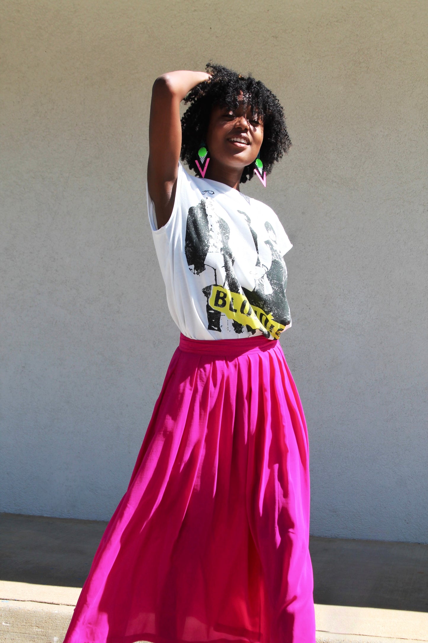 IN THE NEAR FUCHSIA pleated silk midi skirt, small/medium *VINTAGE •100% SILK*