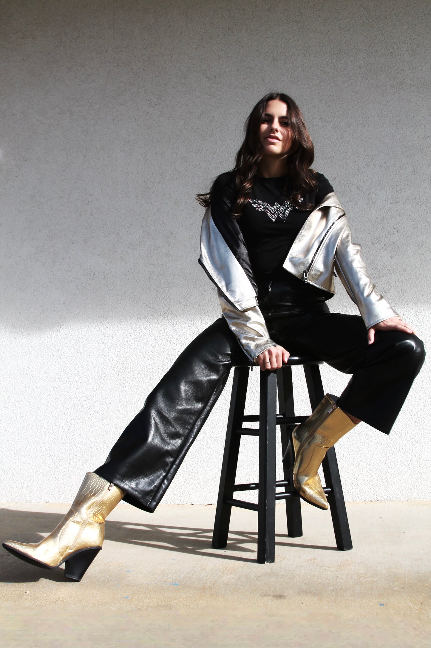 GOTHAM CITY gold metallic vegan leather jacket, medium