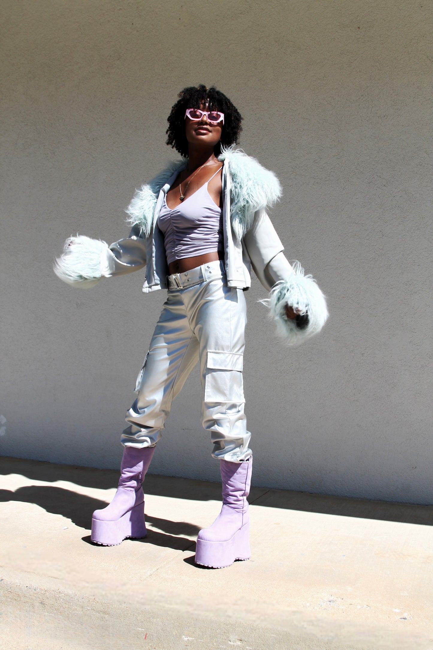 SHOW PONY vegan leather • shag fur jacket, size 14 *ASOS*
