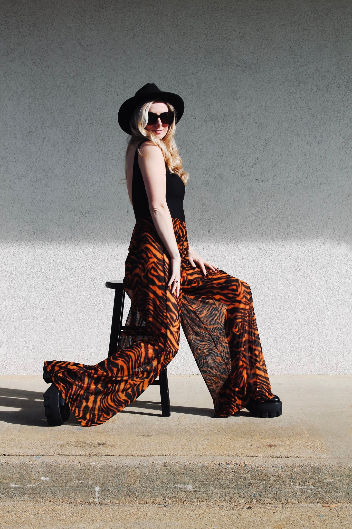 HEAR ME ROAR sheer tiger stripe trousers, medium