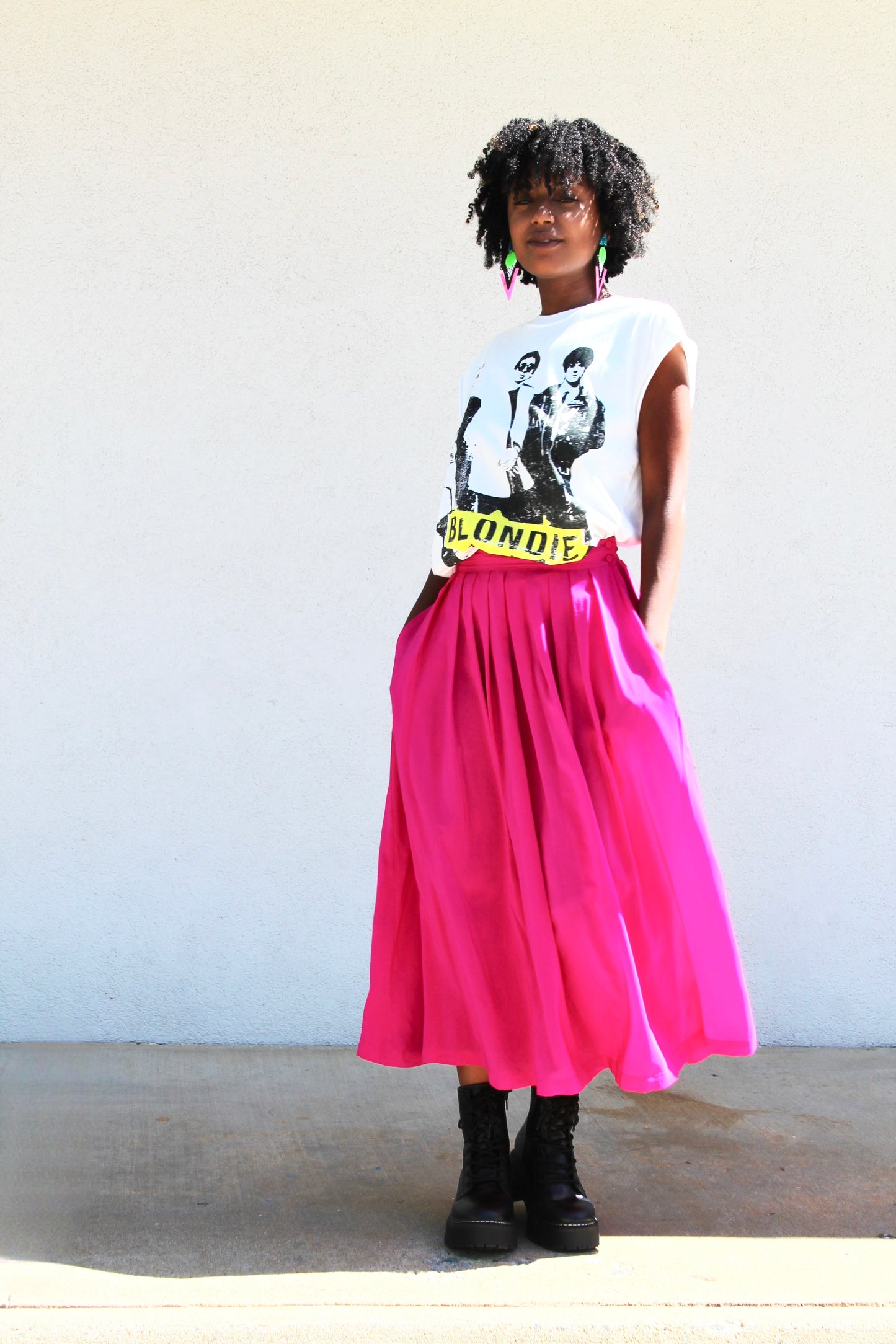 IN THE NEAR FUCHSIA pleated silk midi skirt, small/medium *VINTAGE •100% SILK*