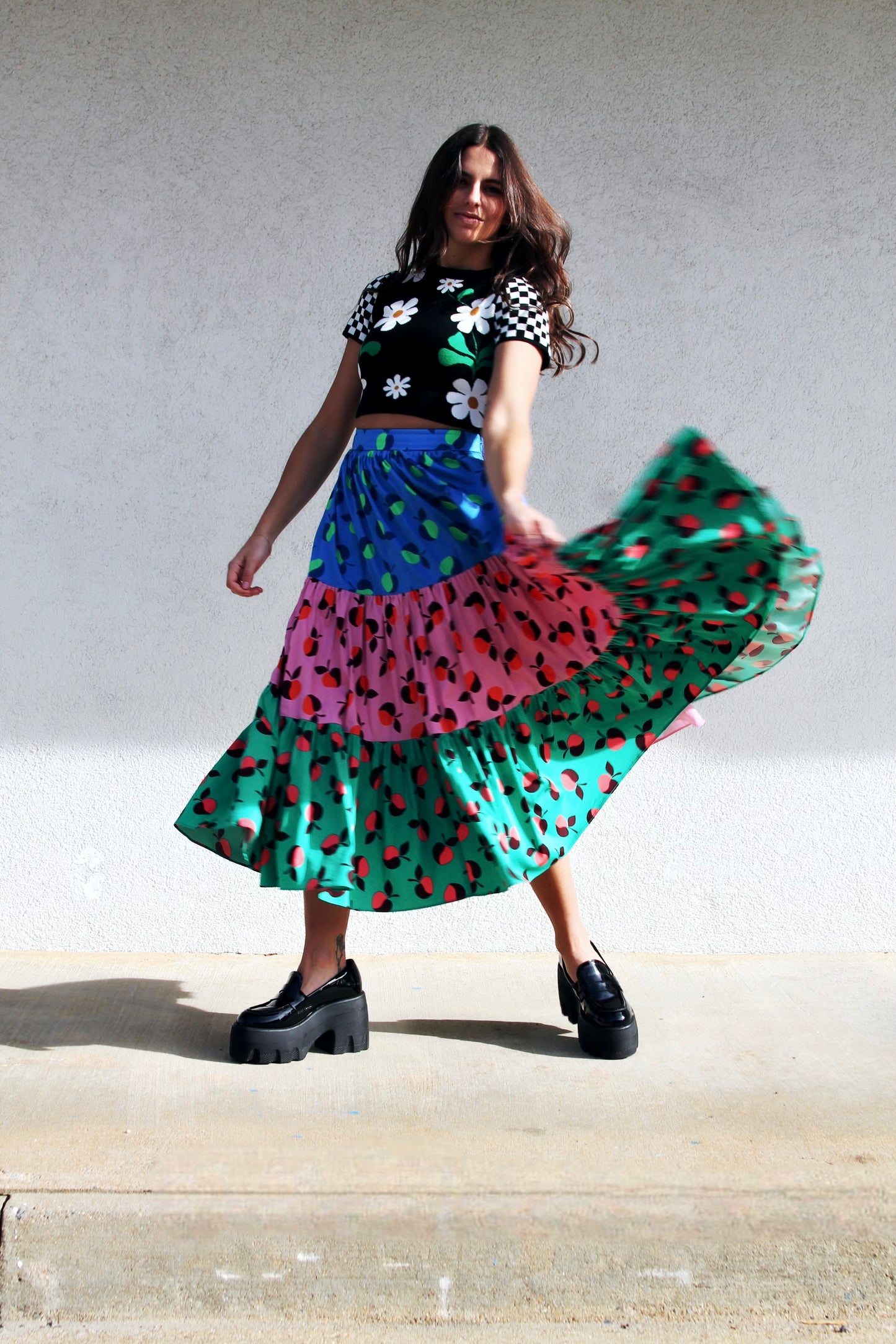 APPLE OF MY EYE color-block apple midi skirt, size 2 *KATE SPADE*