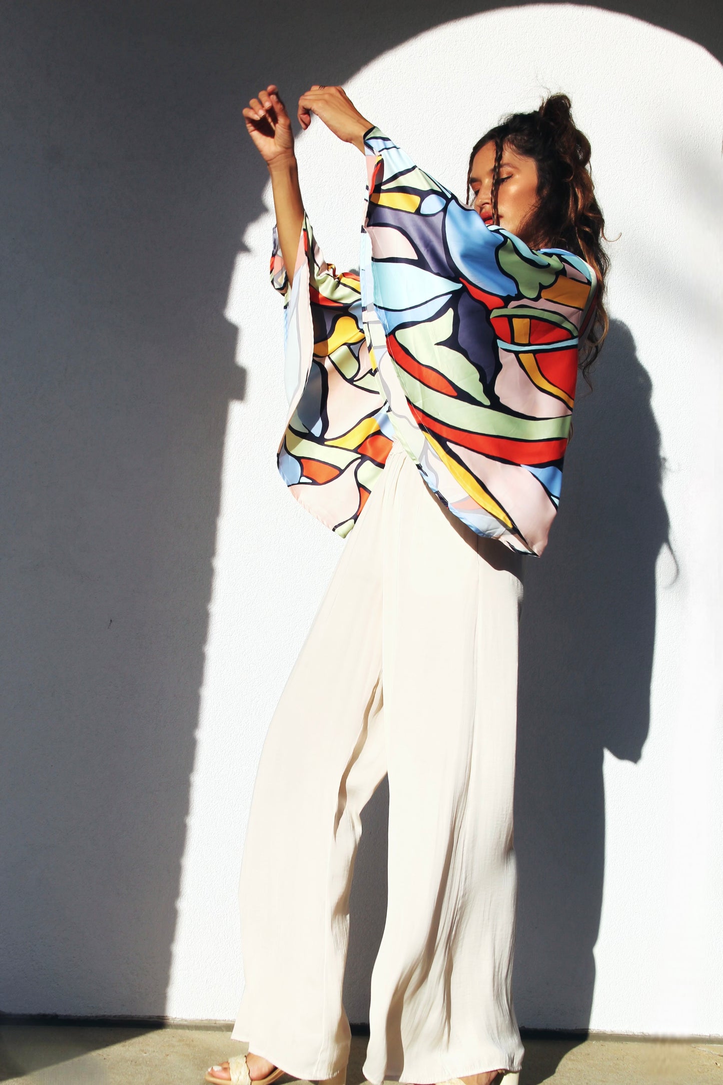 KALEIDOSCOPE true wrap top boho-summer crop in dazzling, dizzying hues, small