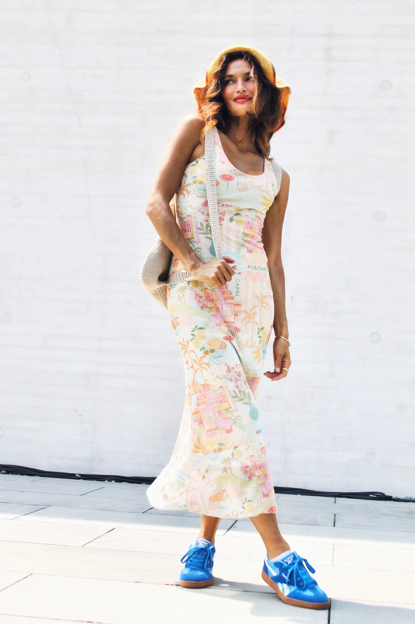 ONE-WAY TICKET super soft Italian inspired mesh midi dress, medium >> multi-Italian print