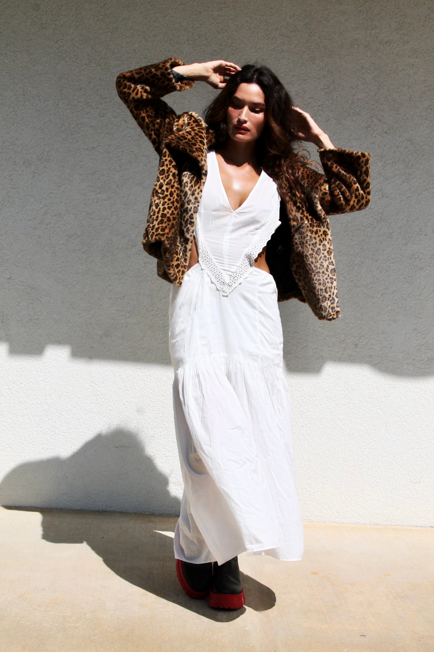 DUCES WILD leopard faux fur jacket, small