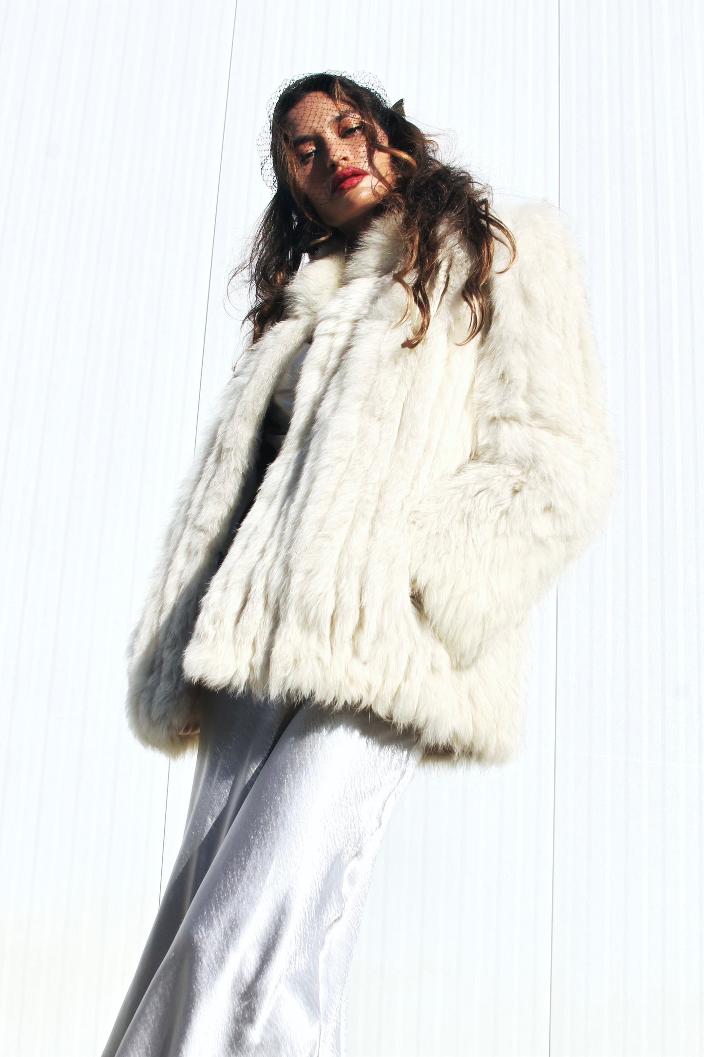 FOXY SOCIETY fur coat, small/medium *VINTAGE + GENUINE FOX FUR, SILK, SUEDE + JACQUES SAINT LAURENT*