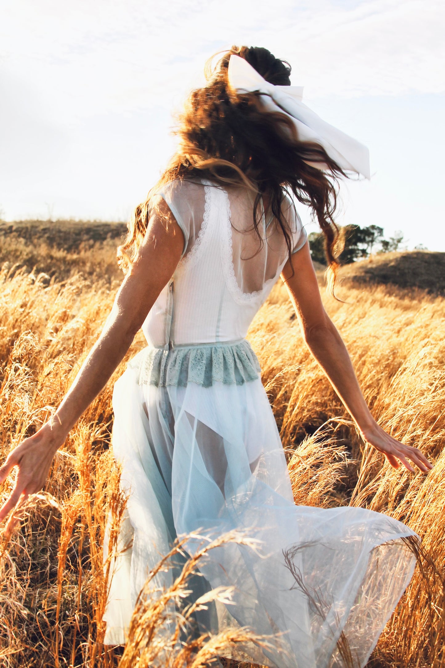 MEMORIES OF THE SUN completely sheer midi dress *FOXY FAVE* in antique blue