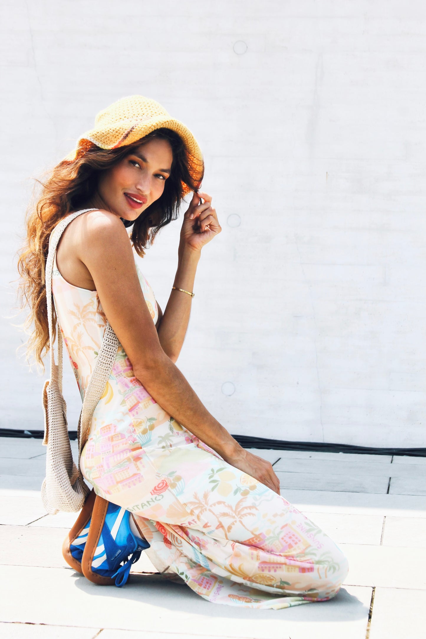 ONE-WAY TICKET super soft Italian inspired mesh midi dress, medium >> multi-Italian print