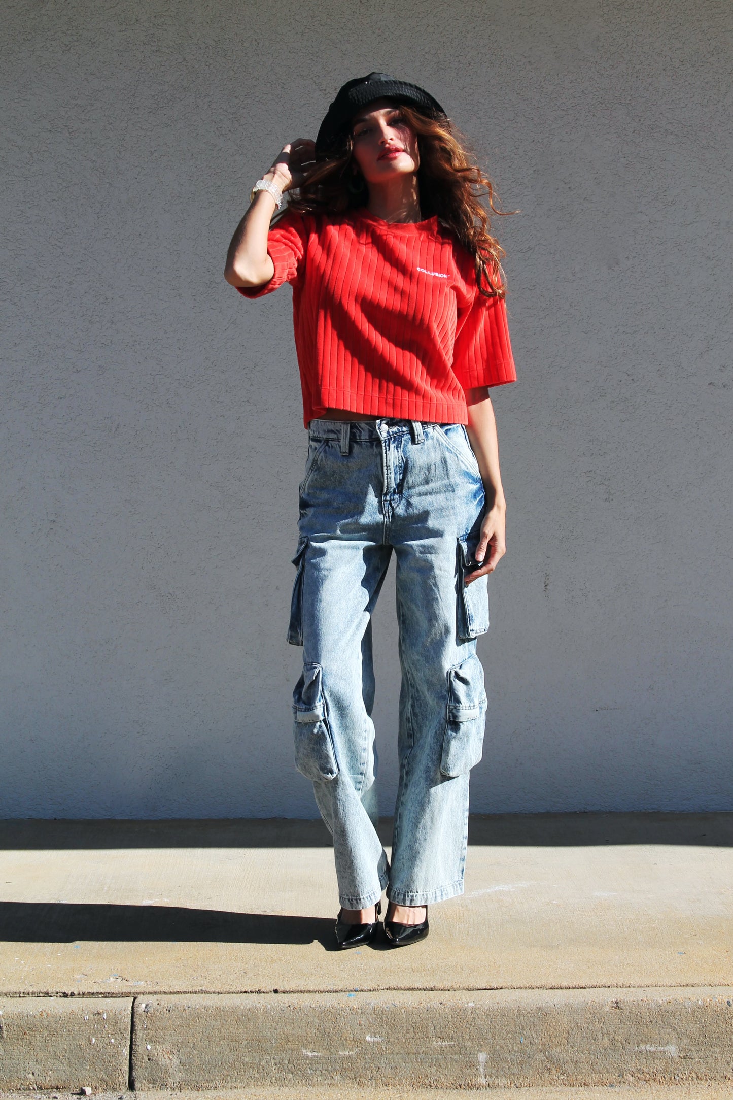 VELVET CRUSH wide ribbed velvet graphic tee, size 6