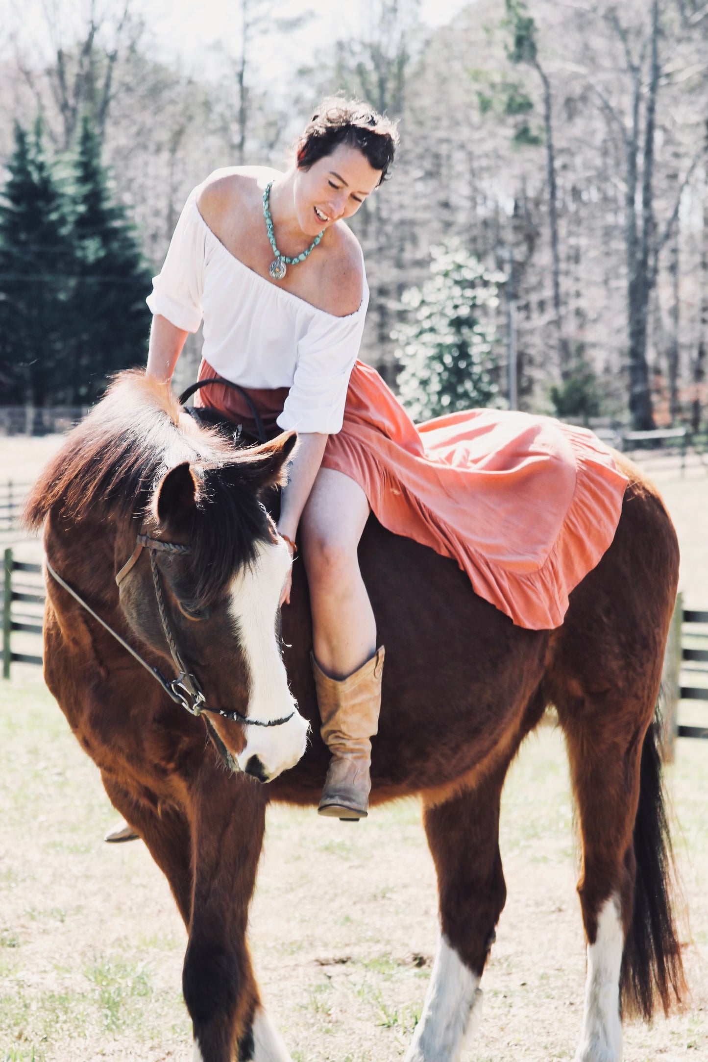 AMBER WINDS high-low flowy maxi skirt, large >> rust