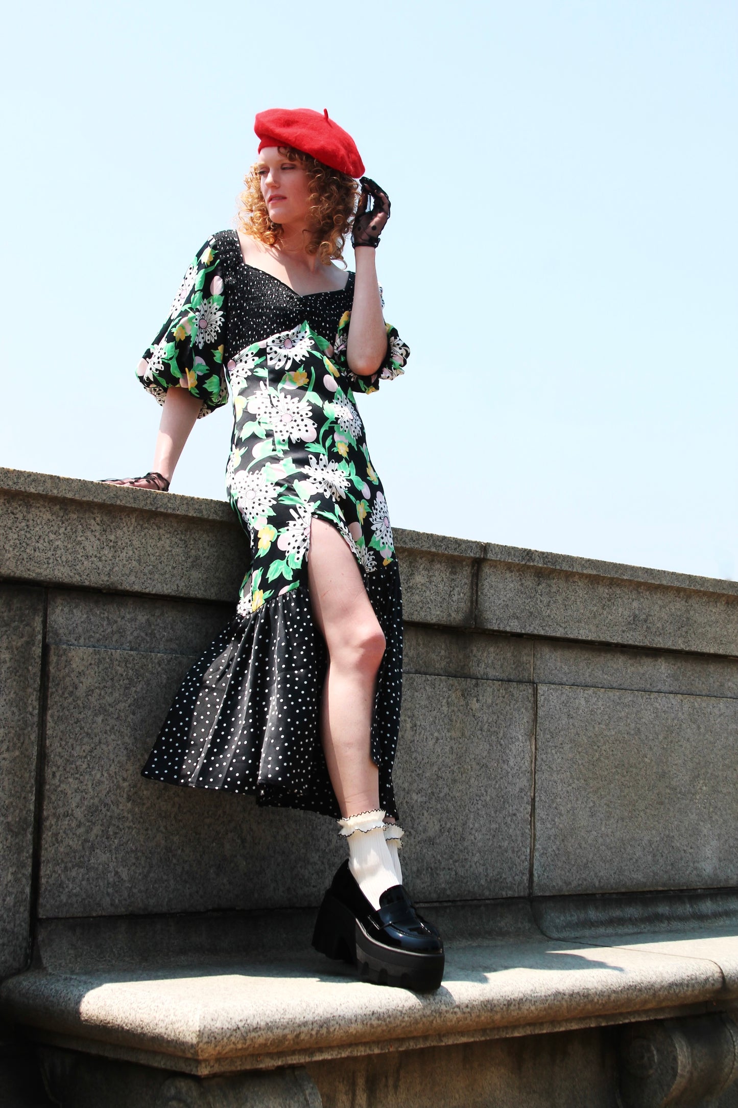 BONJOUR satin puff sleeve euro inspired midi dress, size 6 *ASOS*