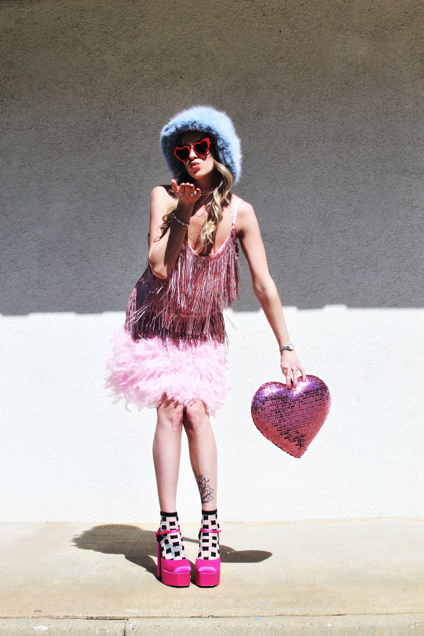 BOTTLE SERVICE sparkle fringe+ feather hem mini sequin party dress, large >> flamingo pink