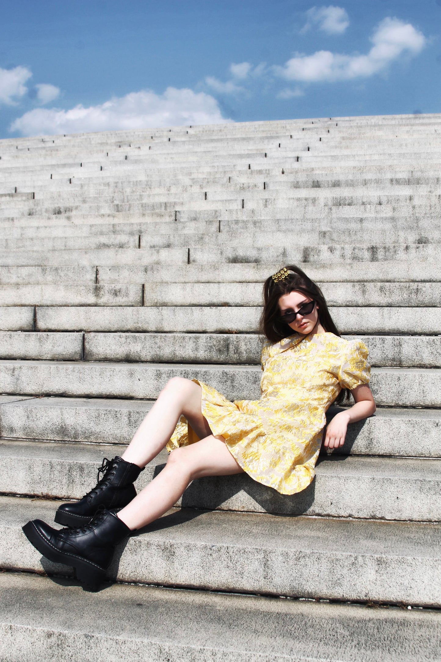 FALL INTO ME lustrous + brocade mini dress, small >> golden canary