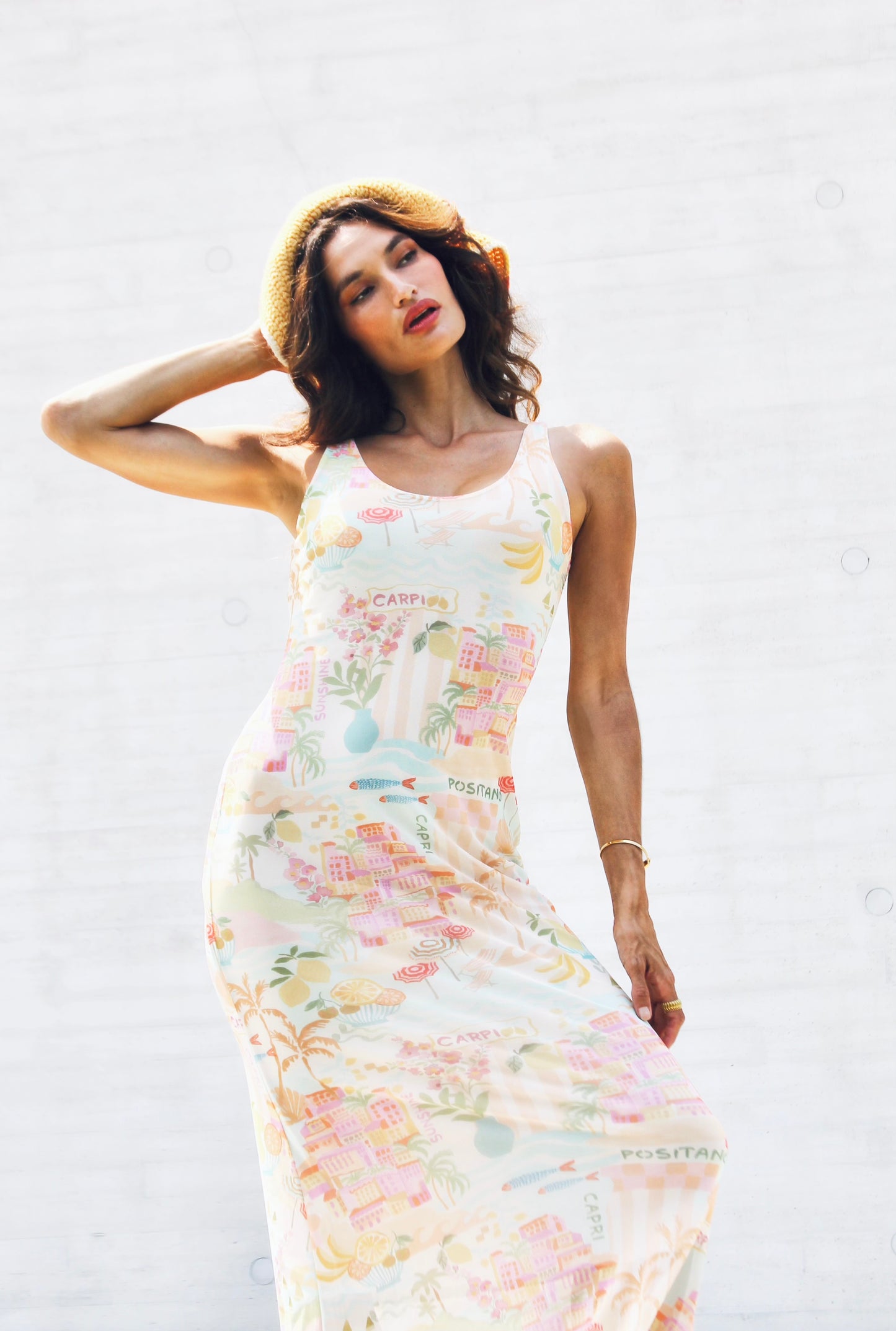 ONE-WAY TICKET super soft Italian inspired mesh midi dress, medium >> multi-Italian print