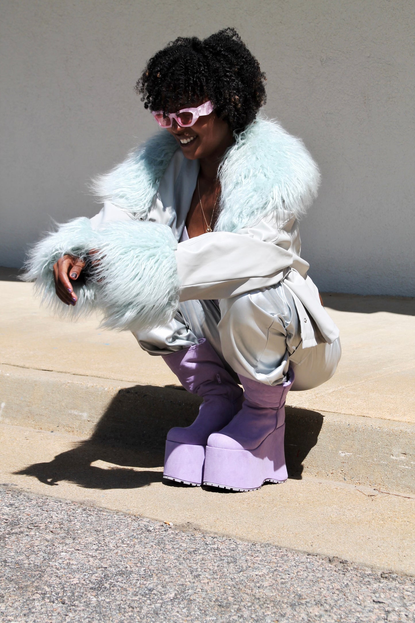 SHOW PONY vegan leather • shag fur jacket, size 14 *ASOS*