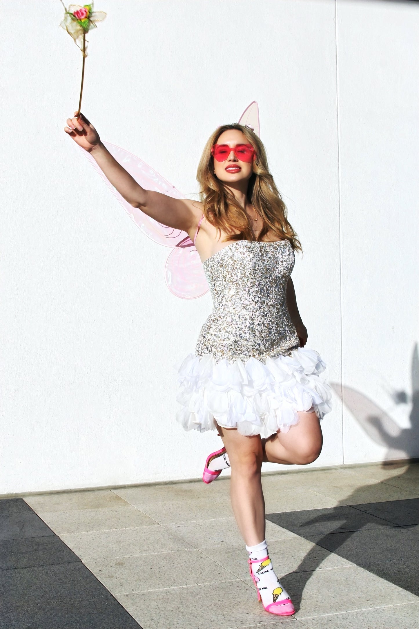 FOXY GODMOTHER sequin + tiered feather-like ruffle mini party dress, size 10 *VINTAGE + 100% SILK*