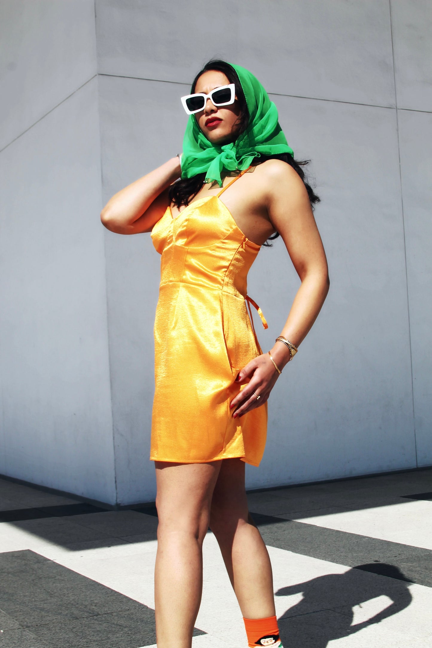 PRETTY RENDITION retro satin mini dress, medium