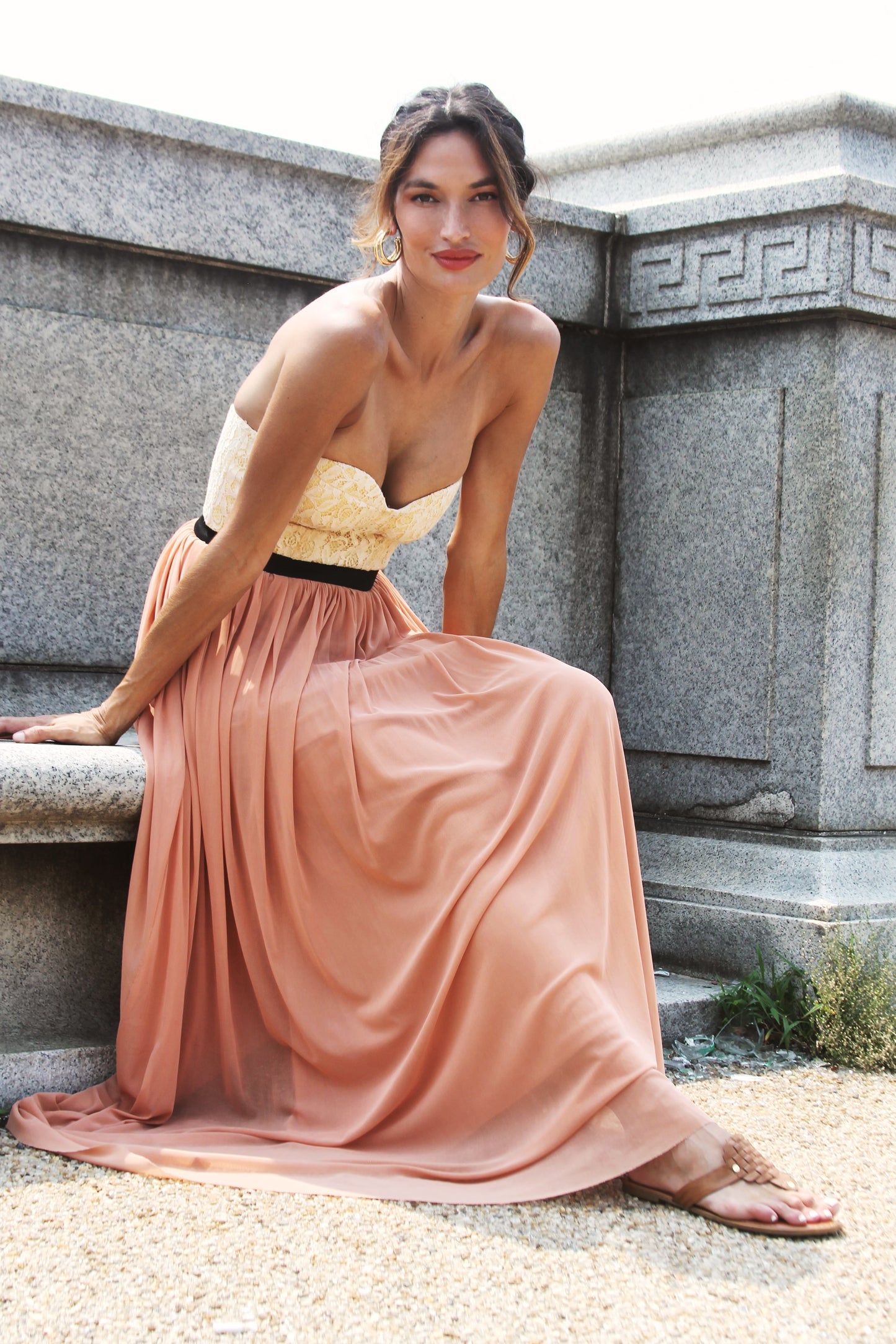 A LA MODE corset maxi dress, size small, Say What >> pumpkin + french vanilla