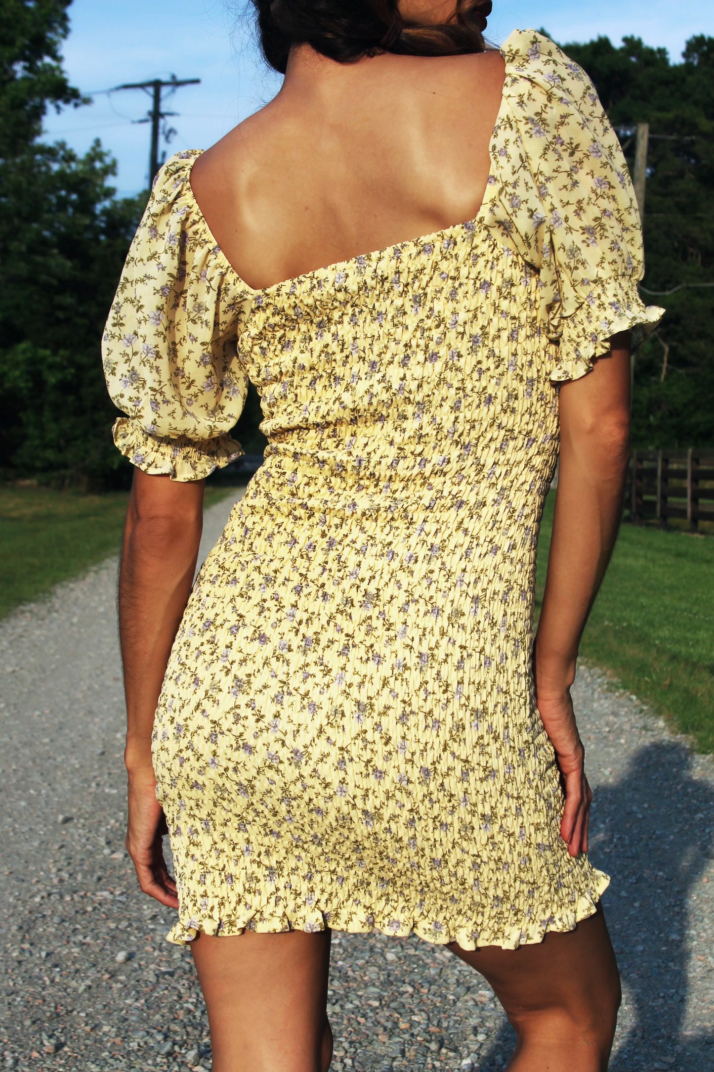 JUNIPER SUNSET smocked floral mini dress, medium