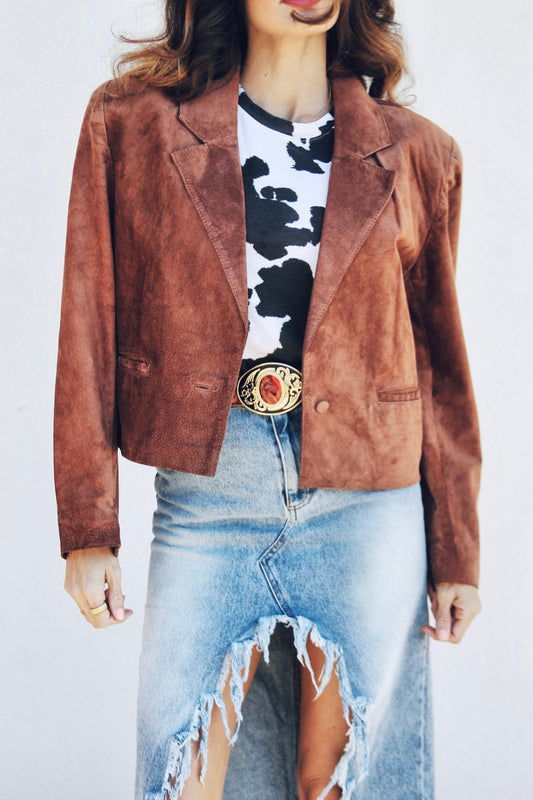 CAFE COWGIRL suede jacket *TRUE VINTAG + 100% GENUINE LEATHER >> chestnut