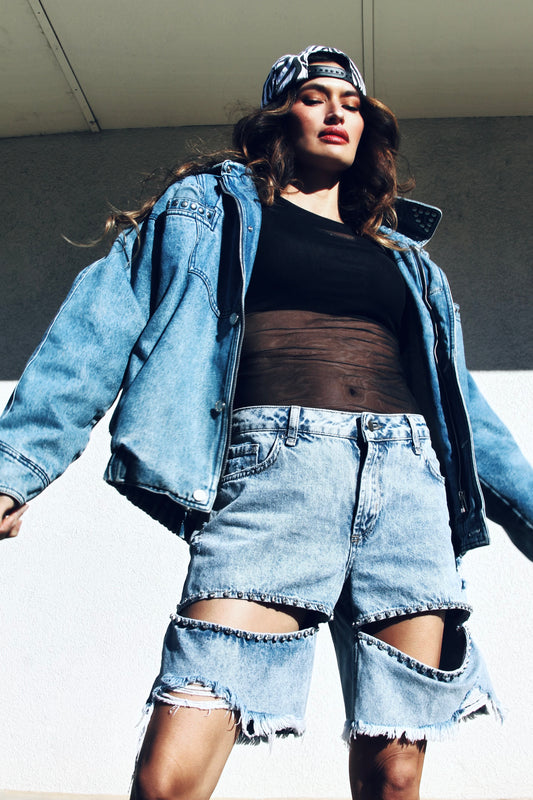 DAREDIVA studded denim bomber, size small *VINTAGE*