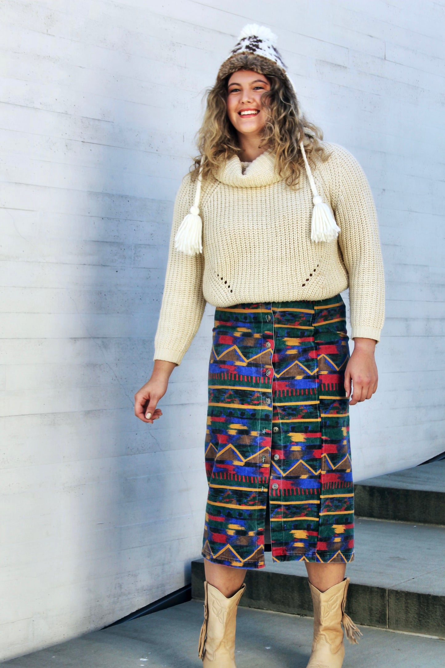 PAINTED SKY southwestern denim button down midi skirt, size 12, *VINTAGE + STAMPEDE*