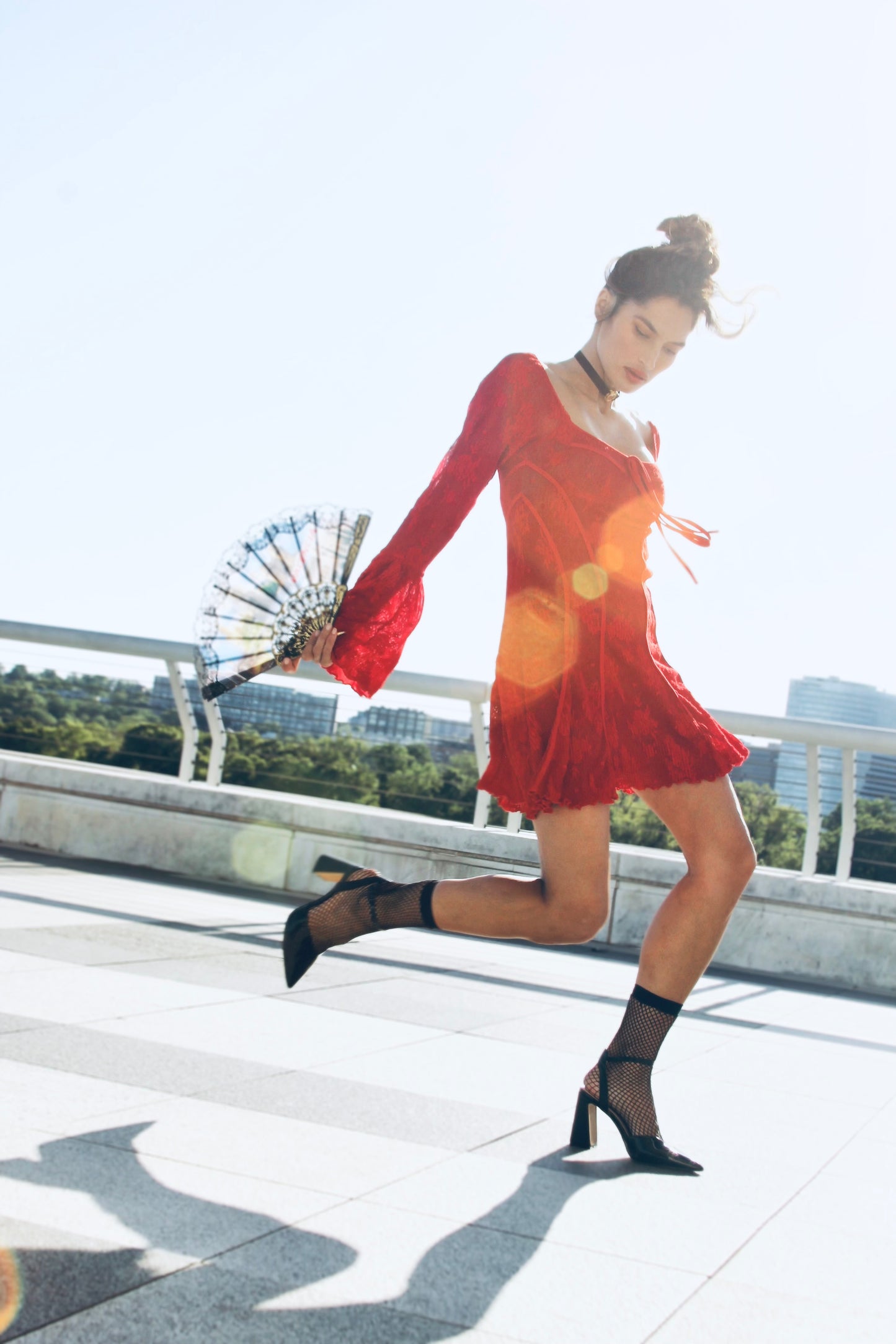 A SPANISH FALL romantic lace + bell sleeve mini dress, *VINTAGE GUCCI* medium >> red