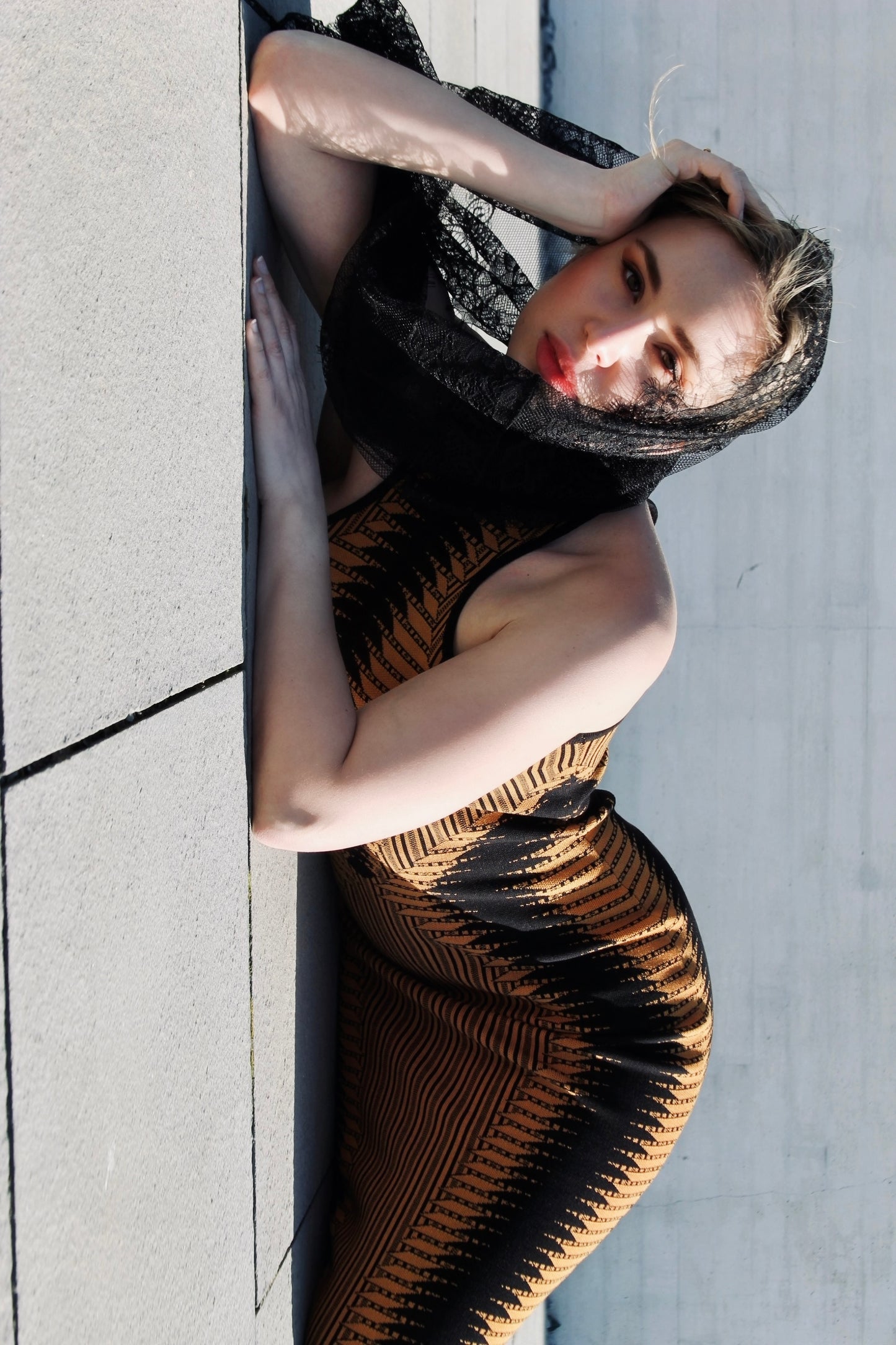 ROYAL BLOOD bodycon curve accentuating maxi dress, medium *FOXY FAVE* >> amber + black