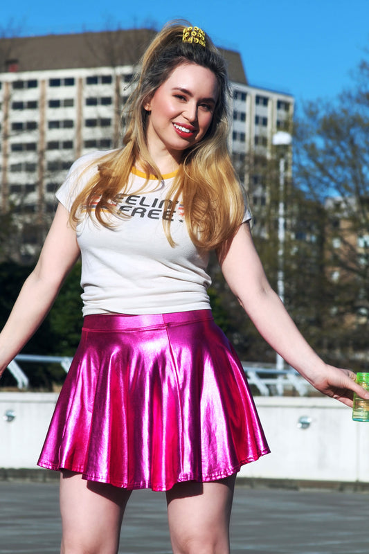 FEELS ON WHEELS hot pink metallic mini skirt, medium
