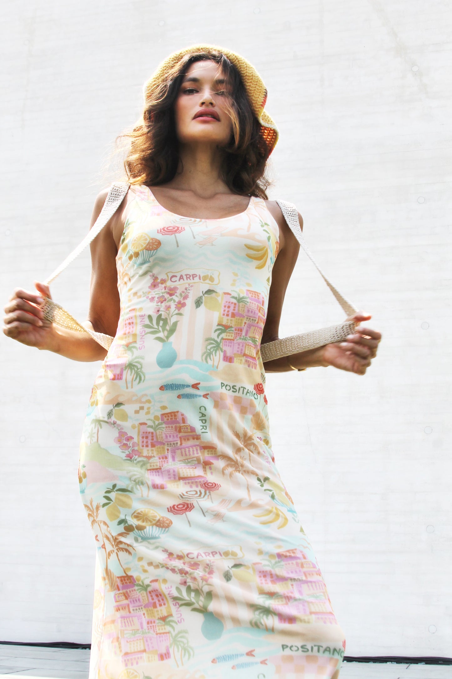 ONE-WAY TICKET super soft Italian inspired mesh midi dress, medium >> multi-Italian print