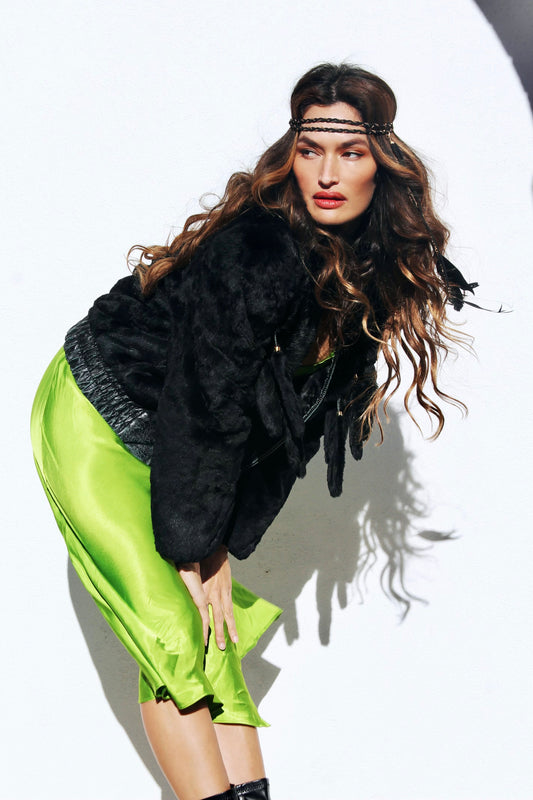 FOXY BY NATURE fur bomber, medium * VINTAGE + 100% GENUINE FUR + LEATHER + FOXY FAVE* >> black