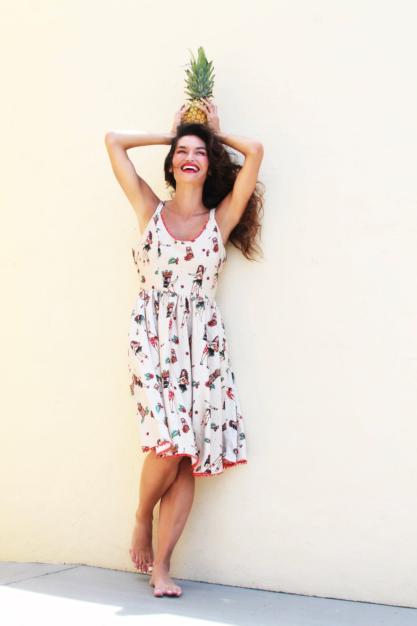 HULA GIRL nostalgic print midi dress, medium