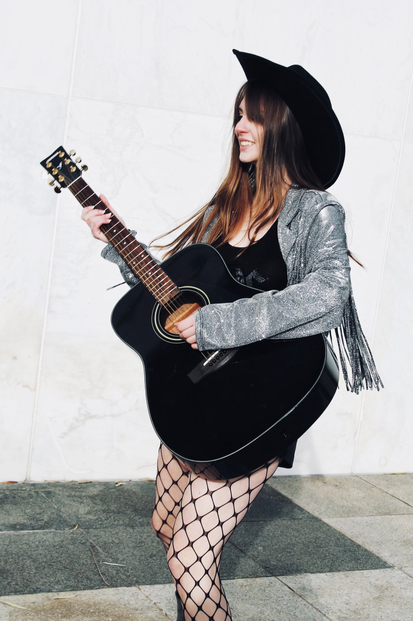 REBEL SPIRIT silver sparkle + tassel-fringe jacket, XL *FOXY FAVE* >> gunmetal grey