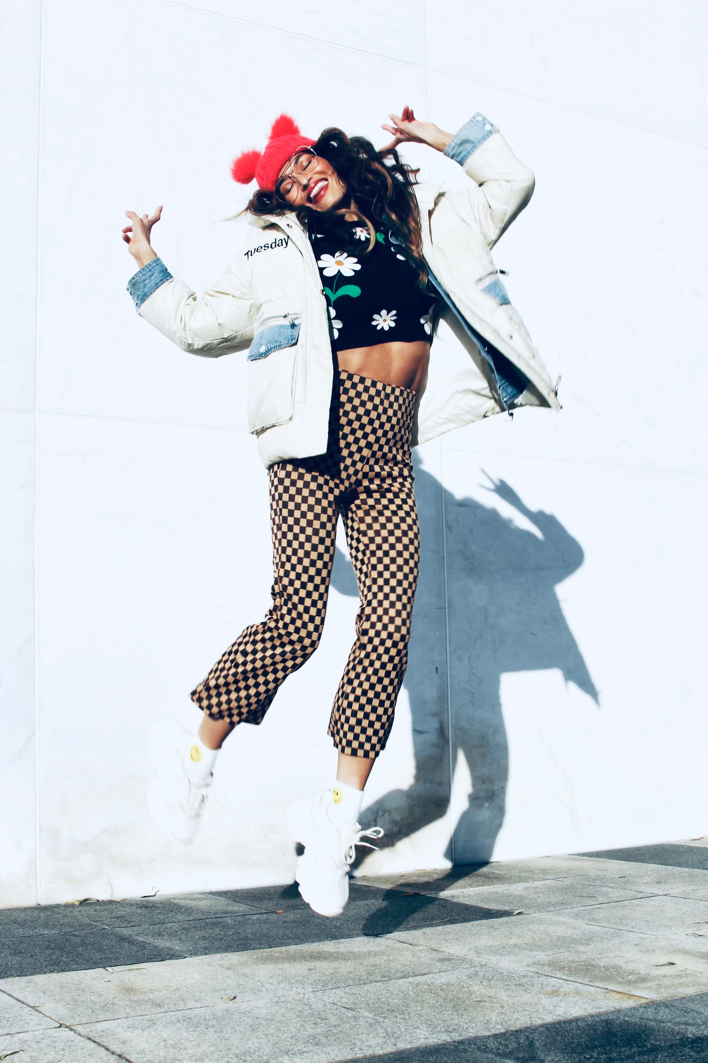 TUESDAY puffer jacket with denim accents > alabaster cream