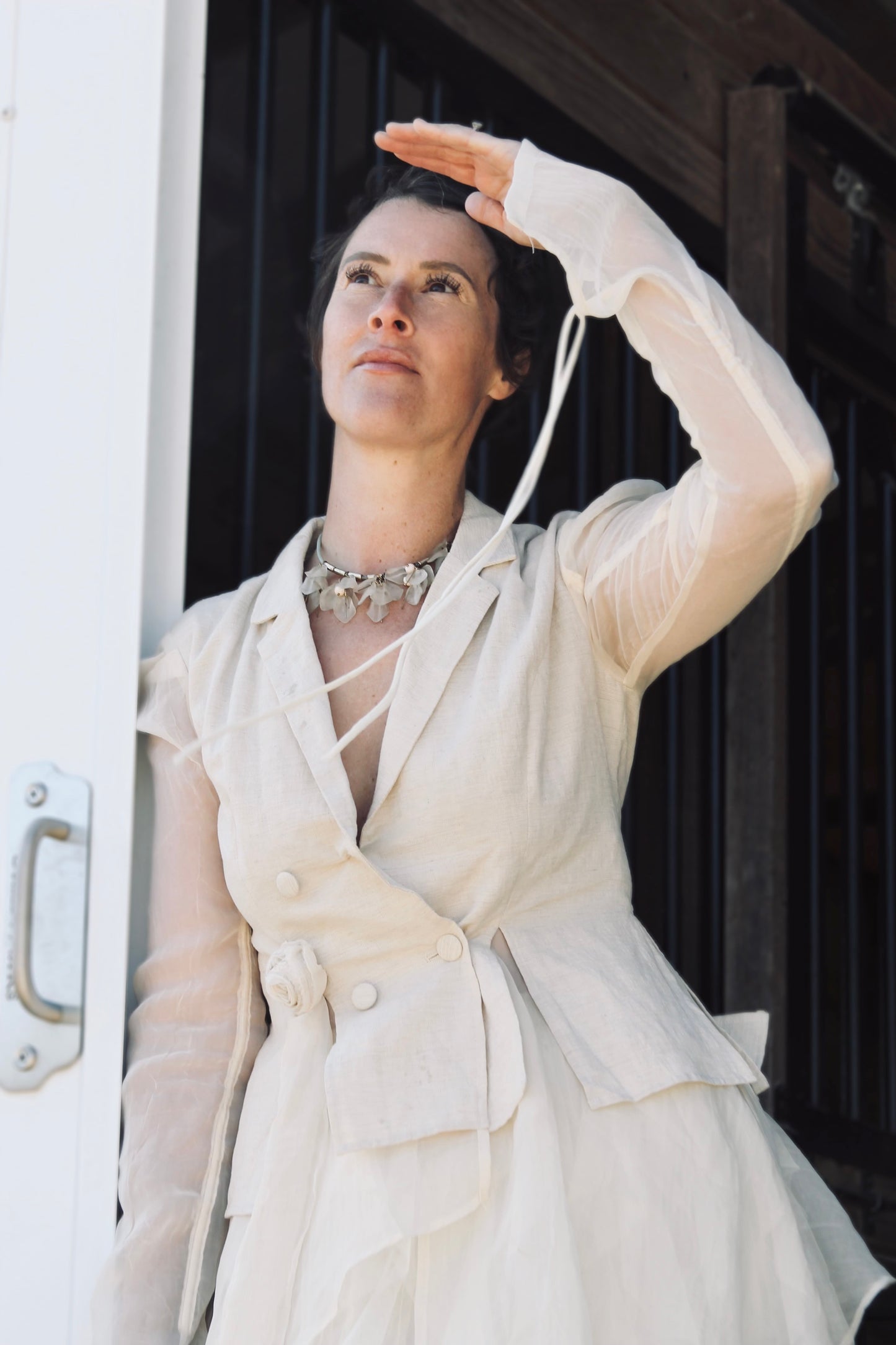 A BEAUTIFUL ENCOUNTER avant-garde + airy shirt blazer, large *VINTAGE + FOXY FAVE* >> buttercream
