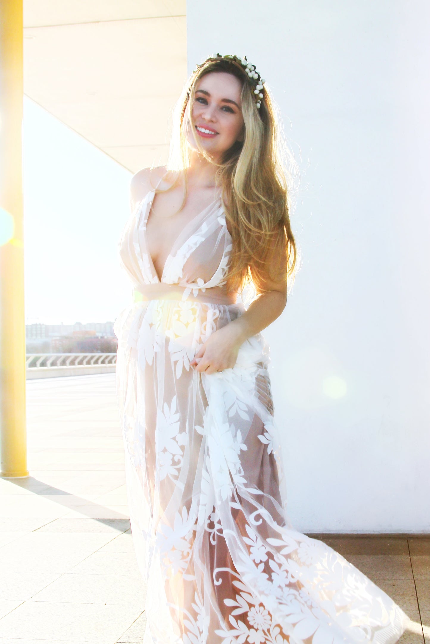 ORIGINAL GODDESS lace vintage-inspired maxi dress, medium