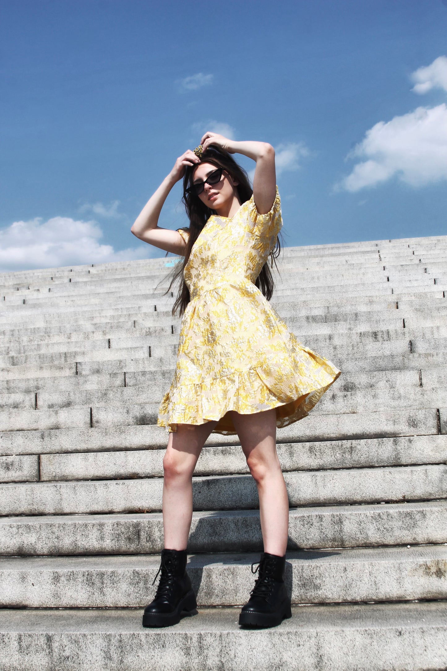 FALL INTO ME lustrous + brocade mini dress, small >> golden canary