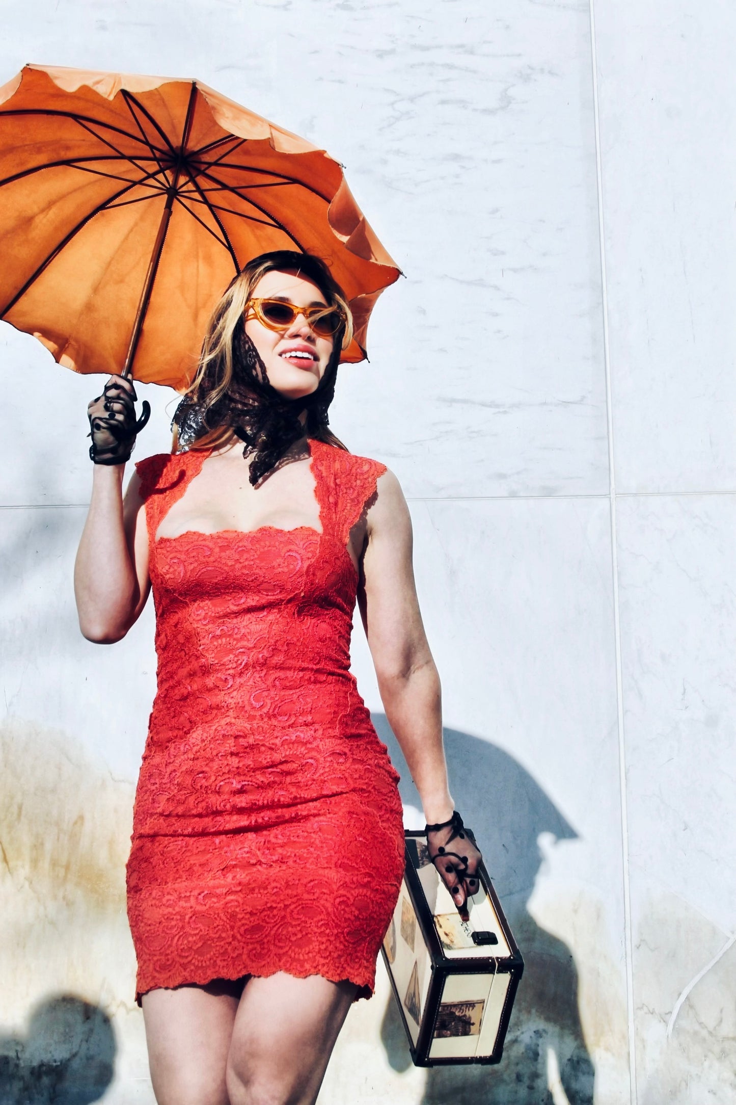 FEMME LA VIE lace mini dress, size small/medium, FOXY FAVE >> deep coral
