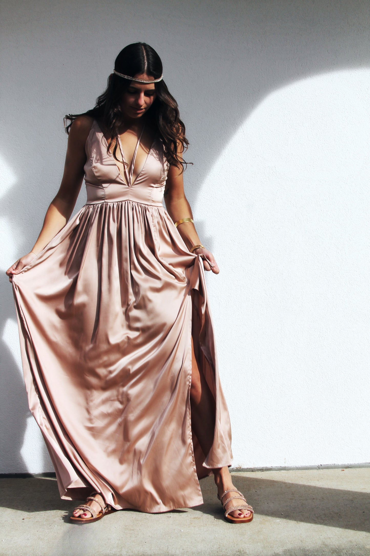 DAUGHTER OF LIGHT satin maxi dress, small