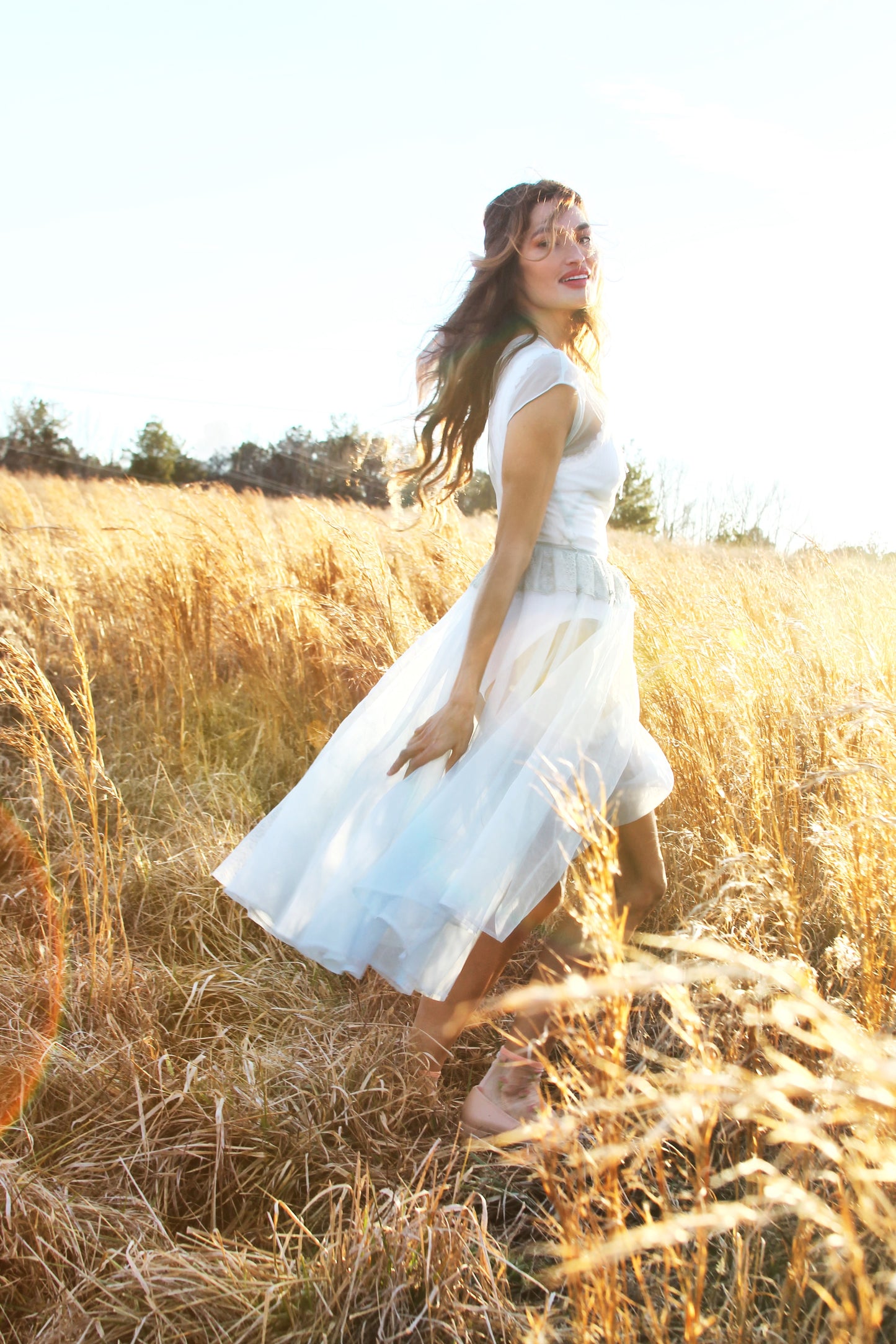 MEMORIES OF THE SUN completely sheer midi dress *FOXY FAVE* in antique blue